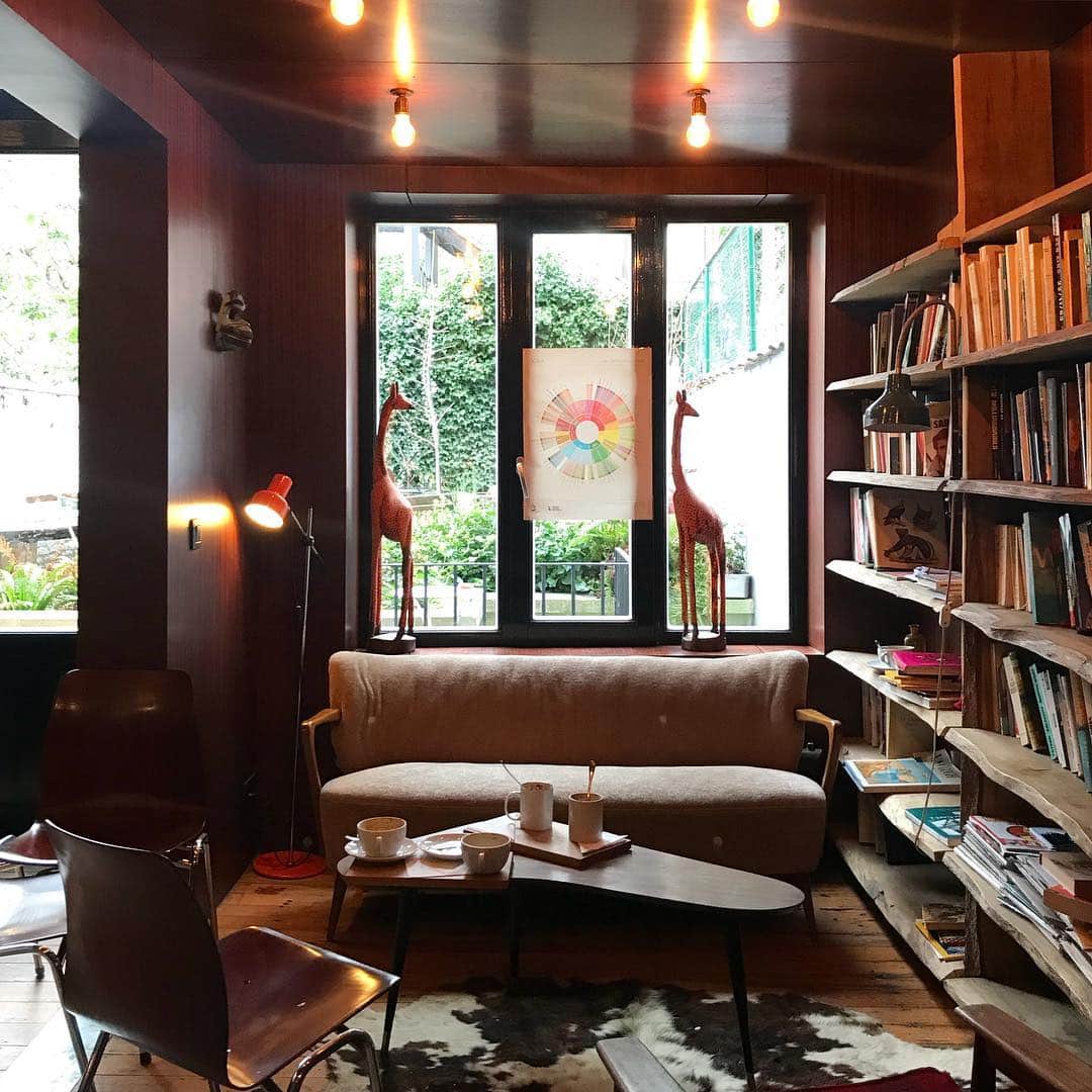 cafés-librairies canapé fenêtre étagère de livres