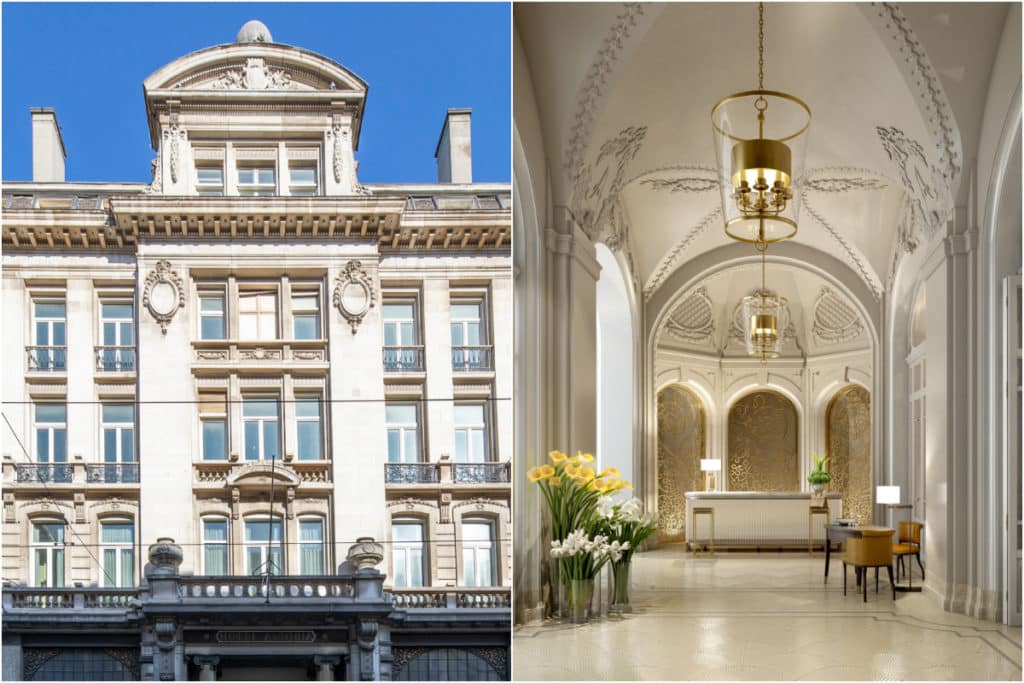 hôtel astoria avant et après rénovation, extérieur façade, intérieur réception de luxe