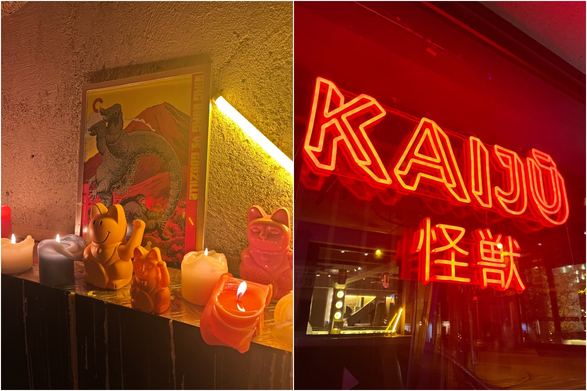 restaurant Kaiju bougies enseigne lumineuse au nom du restaurant