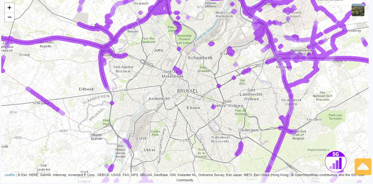 Map of 5G coverage in Brussels